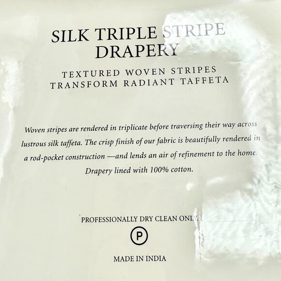 Restoration Hardware Silk Triple Stripe Drapery Panel 50" x 96" Sand New - Picture 7 of 8
